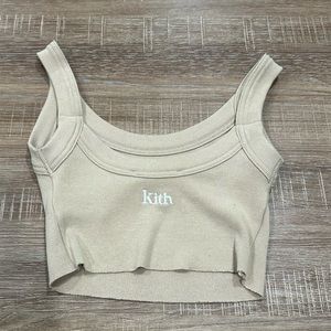 Kith Beige Cropped Ribbed Tank Top with White Logo